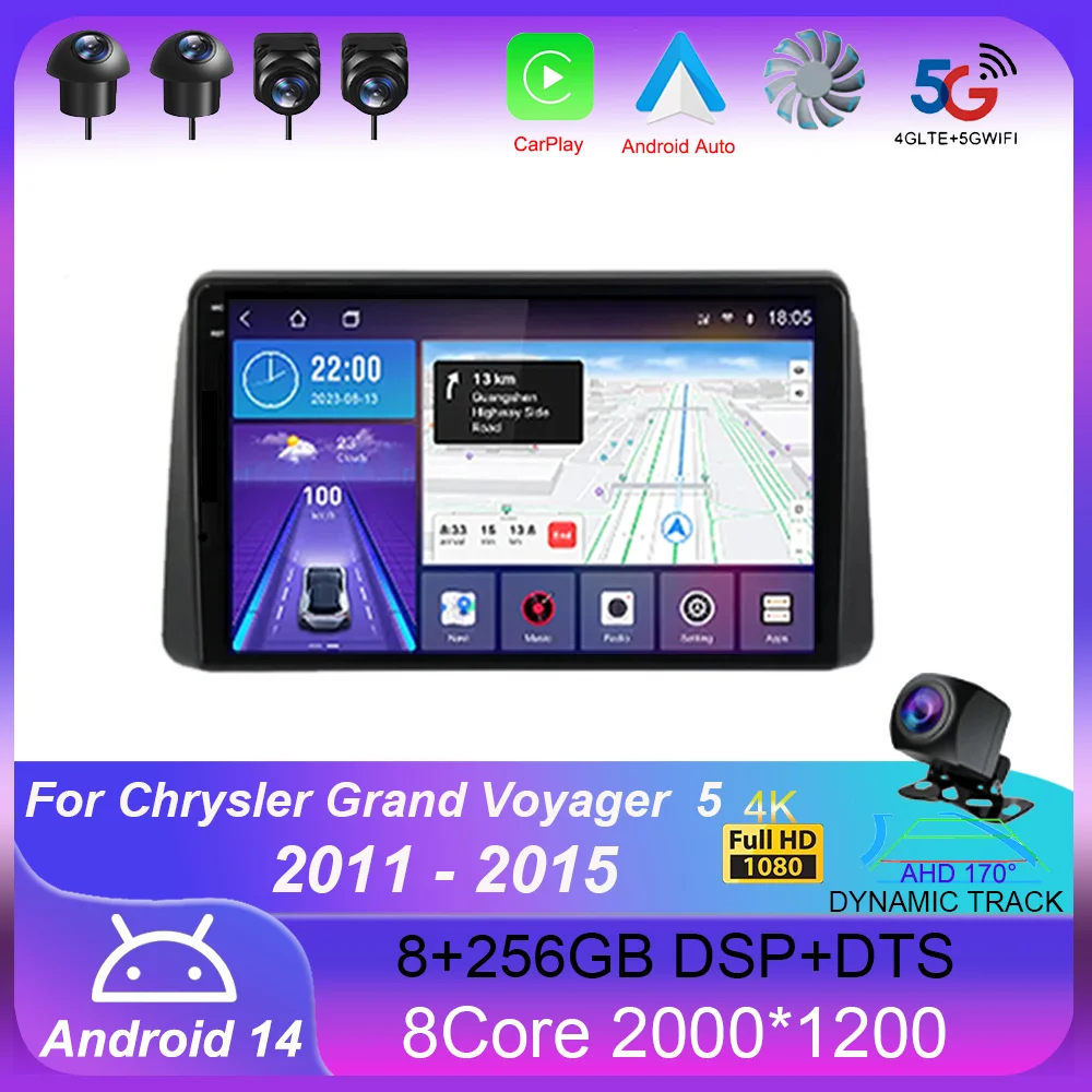 

Android 14 For Chrysler Grand Voyager 5 2011 - 2015 For Dodge Grand Caravan 2008-2020 Car Radio Player Multimedia GPS carplay