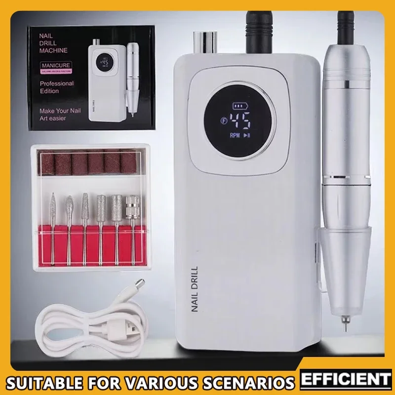 

Перезаряжаемая высокоскоростная дрель для ногтей 45000 об/мин с ЖК-дисплеем, малошумная профессиональная шлифовальная машина для лака для ногтей, комплект аксессуаров для дизайна ногтей S