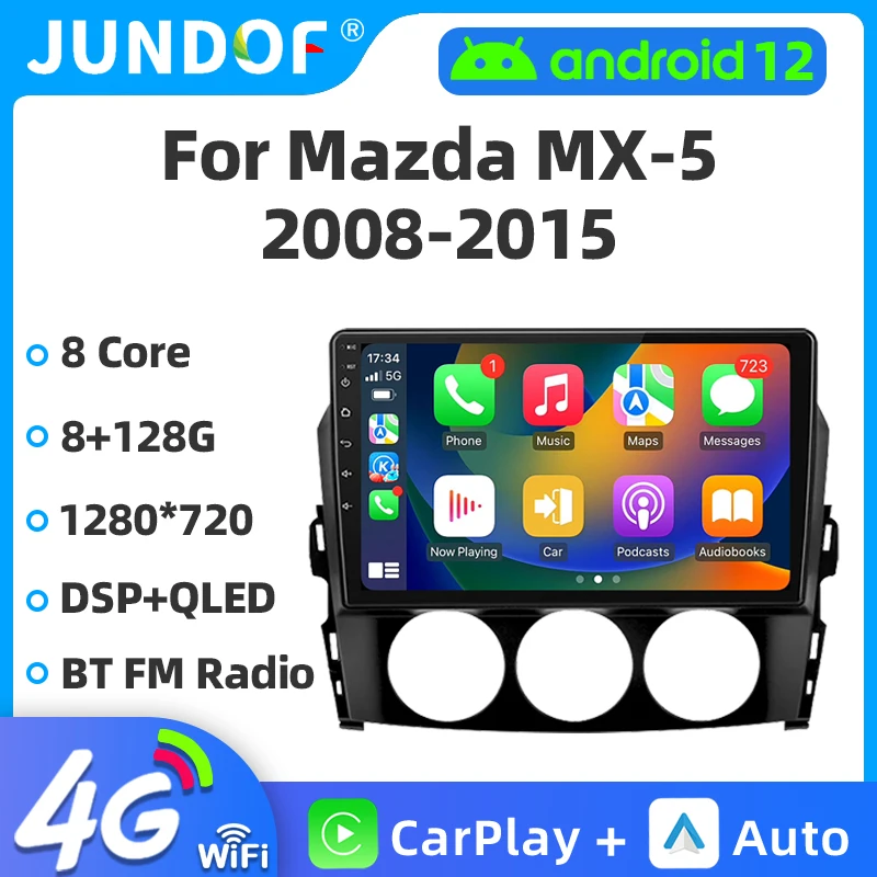 

Jundof Android 12 Stereo Car Radio For Mazda MX-5 MX5 III 3 NC Miata 2008-2015 Multimedia Autoradio Navigation Video DSP Player