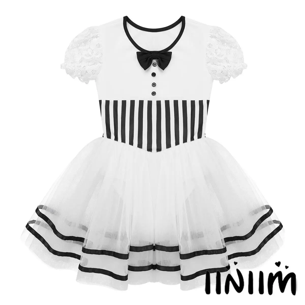 

Kids Girls Christmas Dress Costume Short Lace Puff Sleeves Figure Ice Skating Roller Skating Mesh Leotard Dress Dance Wear