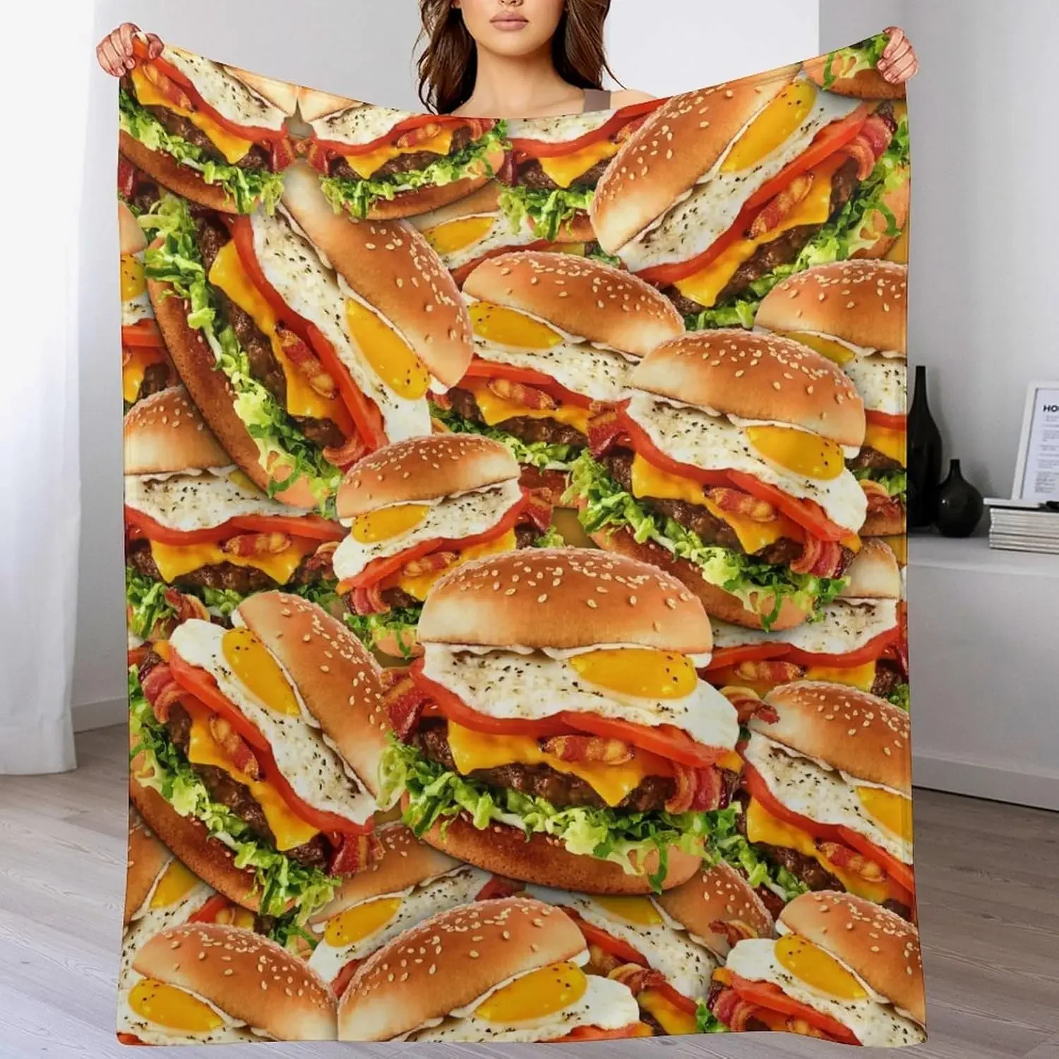 Cozy Hamburger Foodie Blanket  Funny Gourmet BBQ Lover Throw for Couch Bedroom or Kitchen Decor  Novelty Diner Gift