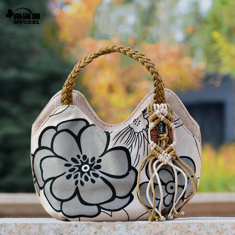

Women Linen Casual Handbag High Quality Travel Crossbody Bag Shopper Tote Purse Female Large Capacity National Design Bolso Muje