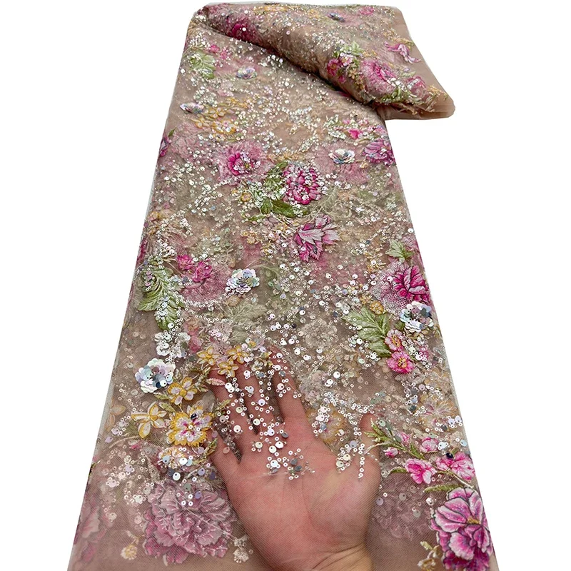 

Африканская нигерийская тюлевая сетчатая кружевная ткань с вышивкой и блестками, ткань из бисера для свадебного платья, традиционное изготовление одежды