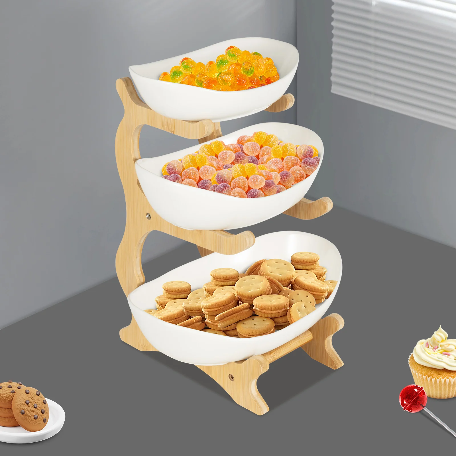 

3-Tier 5.51*8.66*12.6in Multifunctional Storage Fruit Bowl Space Saving Fruit Bowl Vacations Exhibitions Gatherings