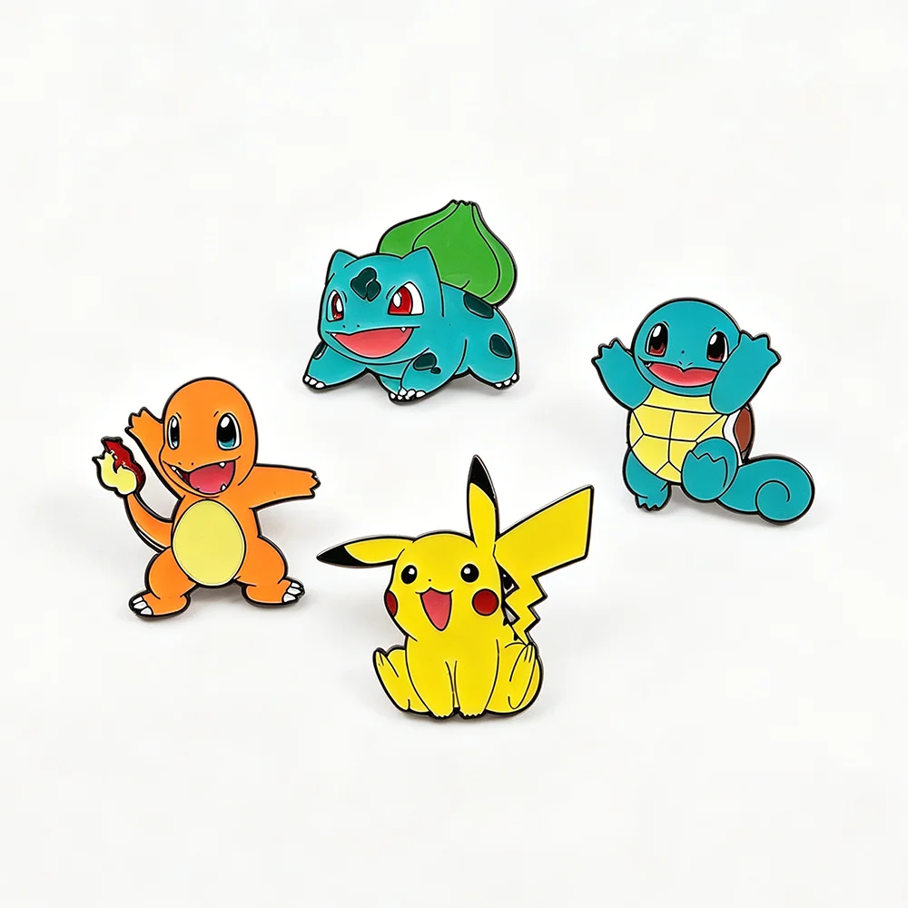 4Pcs Anime Pikachu Characters Enamel Brooch Badge Charmander Squirtle Bulbasaur Figure Lapel Pins Gifts For Fans Collectors image 3