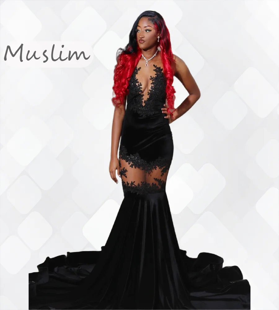 

Statement-making Black Prom Dress With Lace Sleeveless Mermaid Velvet Evening Gowns 2025 Plus Size African Party Customized