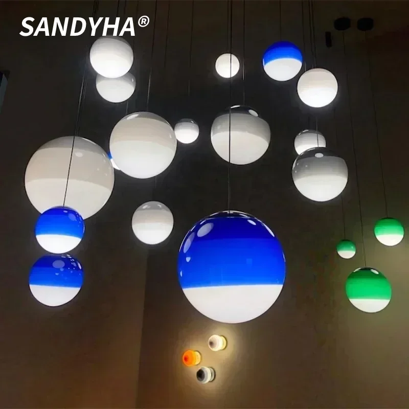 

SANDYHA Rainbow Gradient Glass Pendant Light Long Line Chandelier Kids Room Bedroom Bedside LED Hanging Lamp Stylish Home Decor