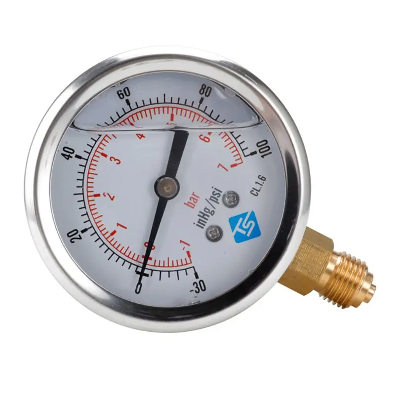 50JC 1/4 BSPT Bottom Compound Pressure Vacuum Gauge Glycerine Filled 68mm -1/+10 Bar & 30-150inhg Metal for Shell Gauge