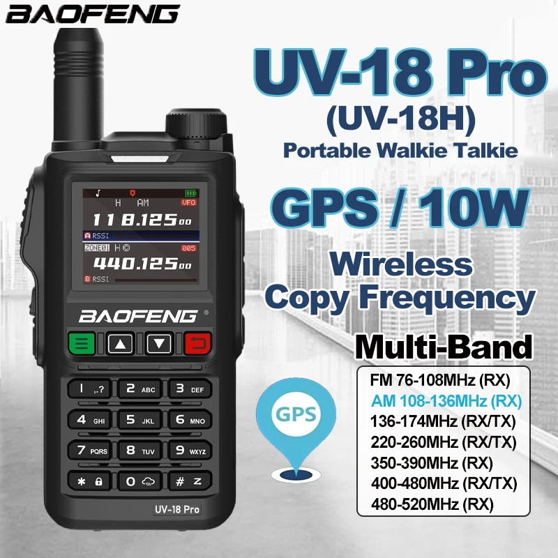 BAOFENG New UV-18 PRO (UV-18H) GPS Walkie Talkie Multi-Band Wireless Copy Frequency Can Type-C Charging Long Range Two Way Radio