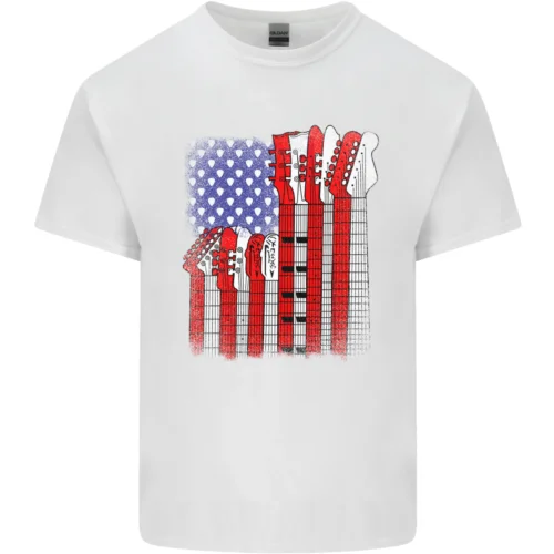 USA Gitarre Flagge Gitarrist Elektrischer Akustisch Herren Baumwolle T-Shirt