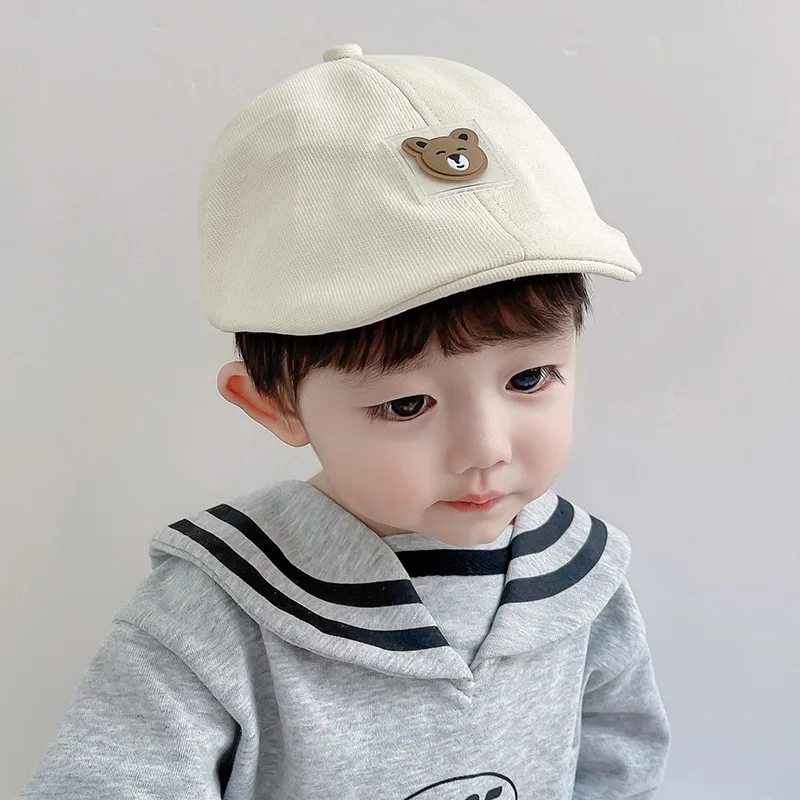 Cute Bear Baby Boy Beret Hat Solid Color Infant Baby Newsboy Cap Outdoor Toddler Flat Peaked Cap