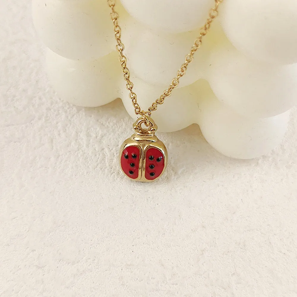 مدون الموضة نفس المينا الخنفساء قلادة قلادة الفولاذ المقاوم للصدأ هيبوالرجينيك المجوهرات، قلادة الترقوة الإضافية متعددة الاستخدامات #3