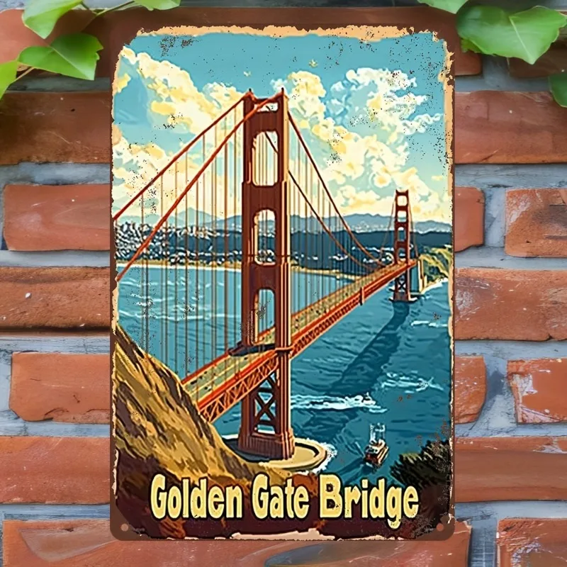 

Vintage Golden Gate Bridge Aluminum Sign, Retro Travel Poster for Cafe, Bar & Office Decor, Wall Art Gift for Family and Friends
