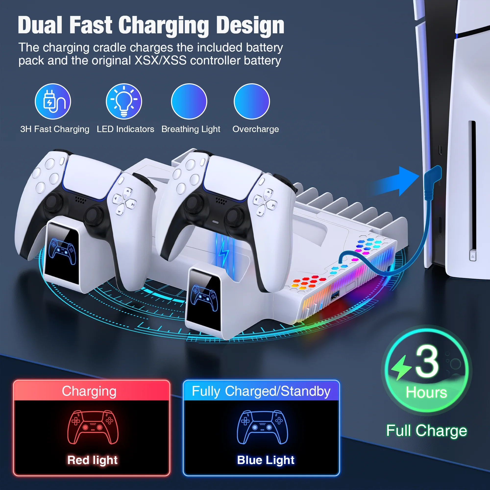 محطة تبريد عمودية RGB ، شاحن تحكم للبلاي ستيشن 5 ، نحيف ، رقمي ، قرص #4