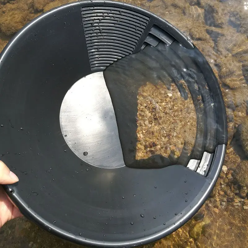 Outdoor 38cm/15inches Gold Pan with Dual Riffles Gold Washing Pan Basin for Gold Prospecting Useful Black M4YD