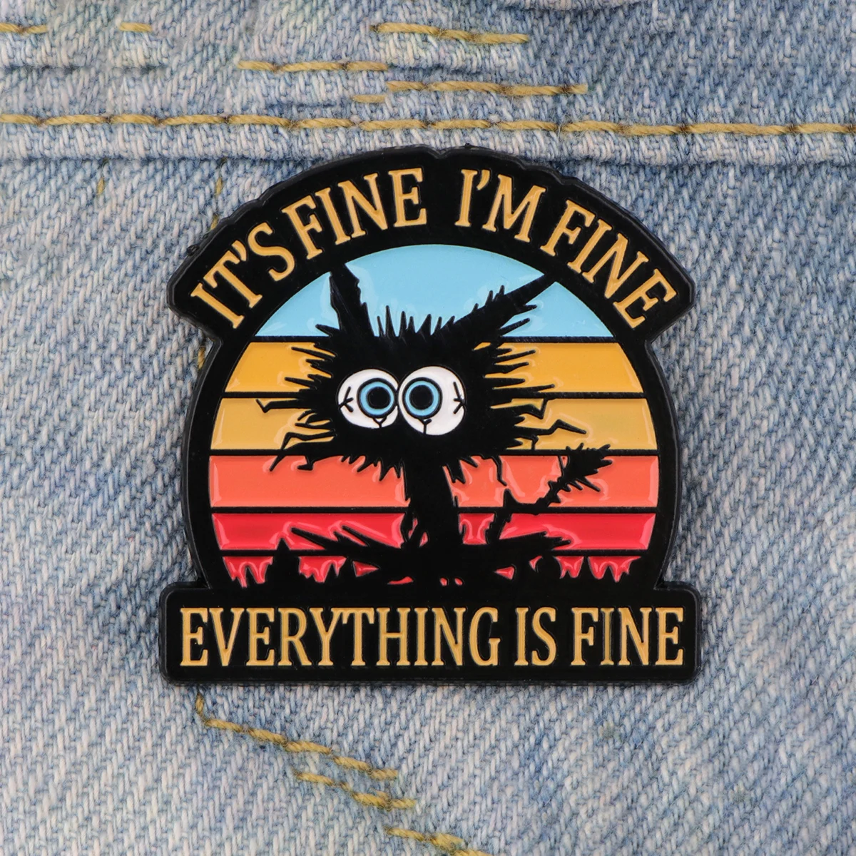 Funny Cat It's Fine Enamel Pin Brooches for Women Men Lapel Pins Badges on Backpack Clothing Accessories Phrase Jewelry Gift
