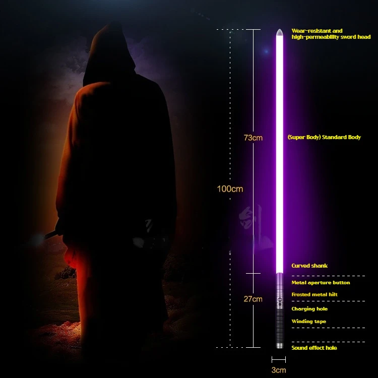 YQ RGB Lightsaber 100cm 11 Colors Metal Color Sound-Emitting Laser Sword Cosplay Toys For Boys Tool High-Quality Pixel Saber