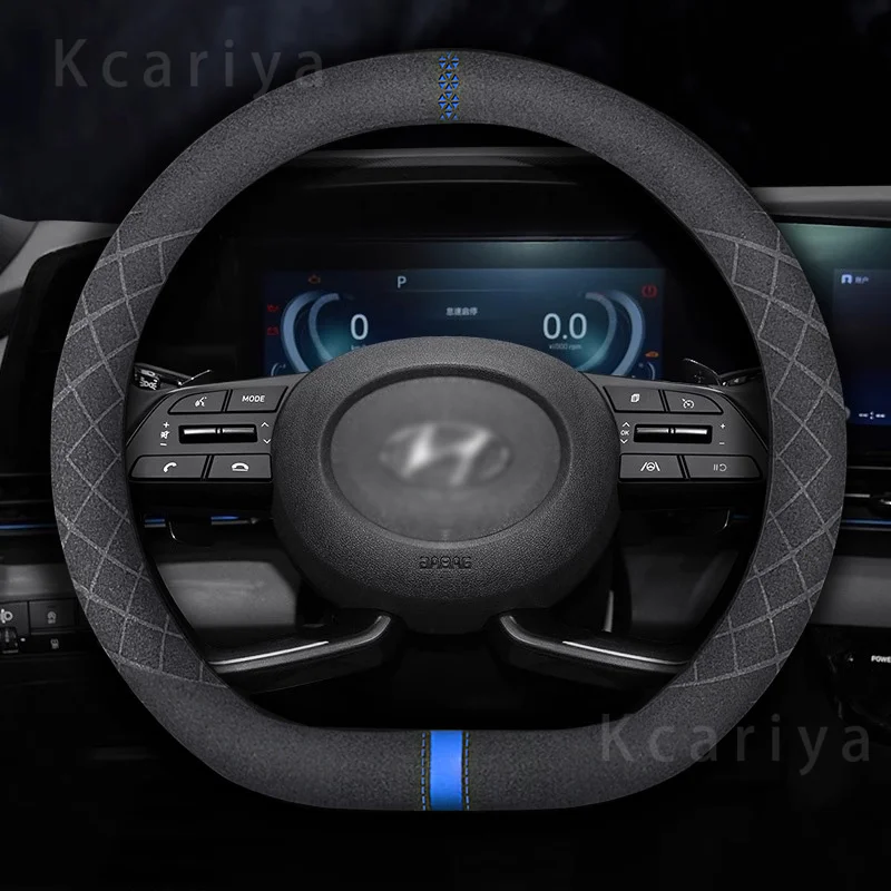 

For Hyundai i40 i30 i10 ix35 ix25 Tucson Accent Elantra Santa Fe Creta Solaris Kona 37-38cm Car Steering Wheel Cover PU Leather