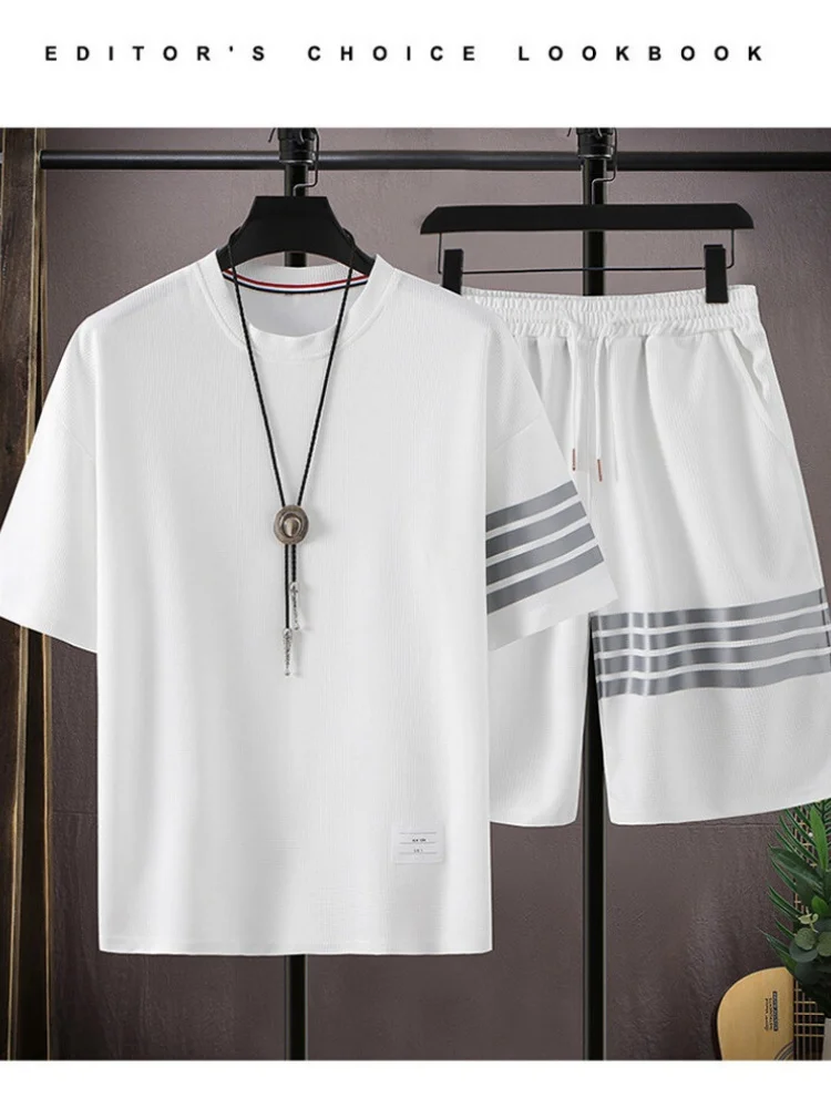 

Casual Waffle Weave Set - Comfortable Soft Breathable Fabric Short Sleeve Top And Shorts Combo Fashionable And Comfortable