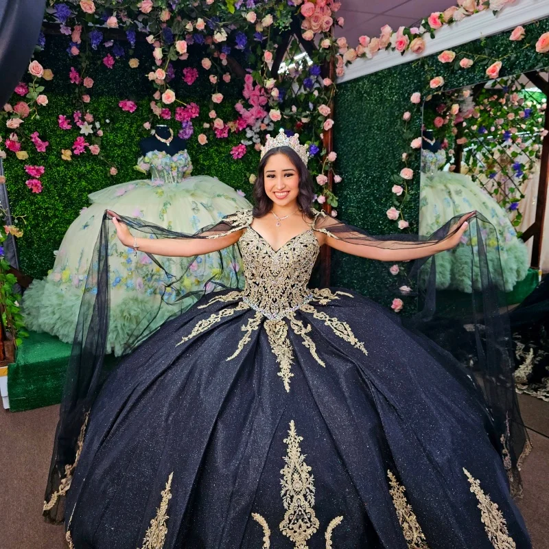 

Shiny dark blue Quinceanera Dress off-shoulder sequins Decal Long tail beading Bow Vestidos De 15 Quinceanera ﻿Customize