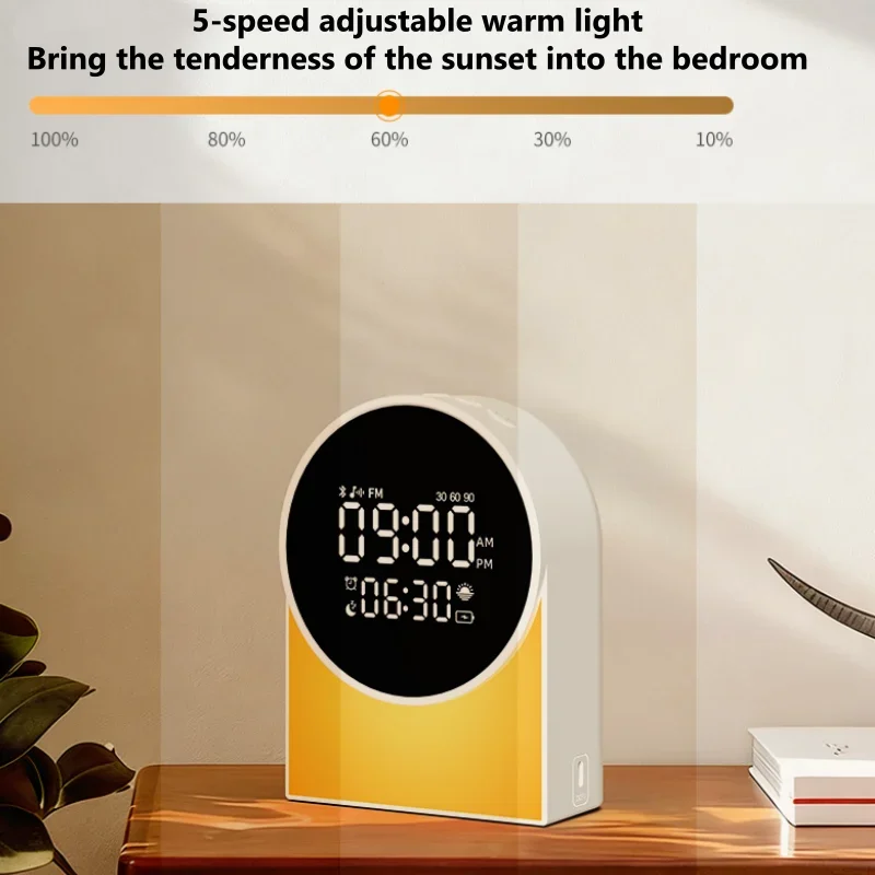 شروق الشمس الاستيقاظ ضوء سطح المكتب ضوء الزخرفية المنبه ضوء الليل النوم الأبيض الضوضاء سمّاعات بلوتوث هدية ديكور المنزل #5