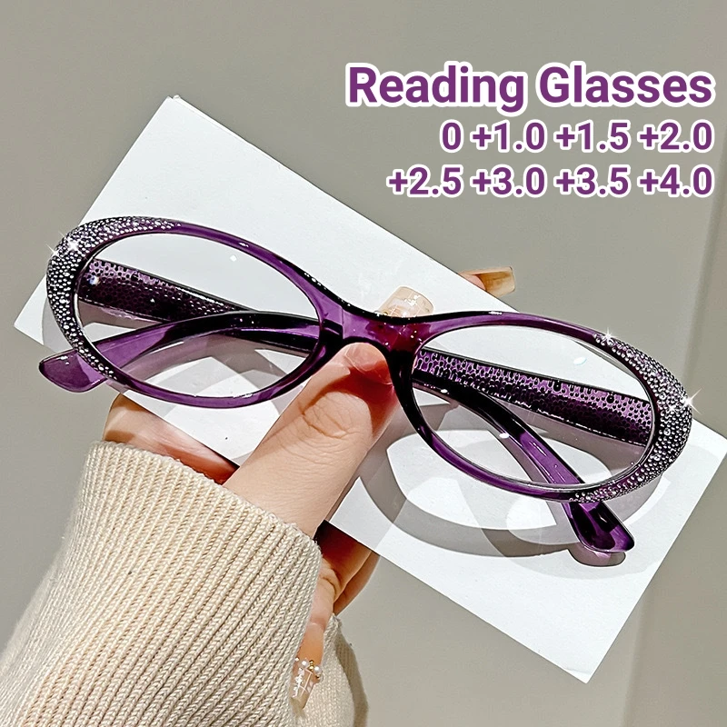 Small Frame Diamond Inlaid Reading Glasses Personalized High Definition Eyewear Anti Blue Light Youthful Presbyopia Glasses