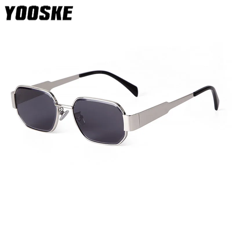 YOOSKE Vintage Metal Sunglasses for Women  Men Fashion Polygon Sun Glasses Trendy Black Gold Goggles Travel Style Eyewear