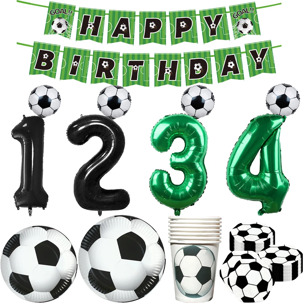 Fußball Thema Party Dekor Teller Tasse Serviette Alles Gute zum Geburtstag Banner Kind Junge Fußball Geburtstag Party Geburtstag Nummer Ballon Dekore