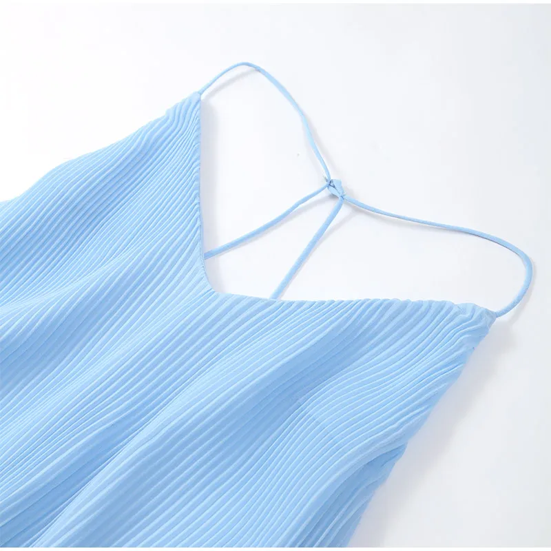 Light Blue Pleated Sling Long Dresses Women Sexy Backless Sleeveless A Line Robes Elegant Female Evening Party Club Gowns S133bbc94cbee4a969713682cb699ecdbE