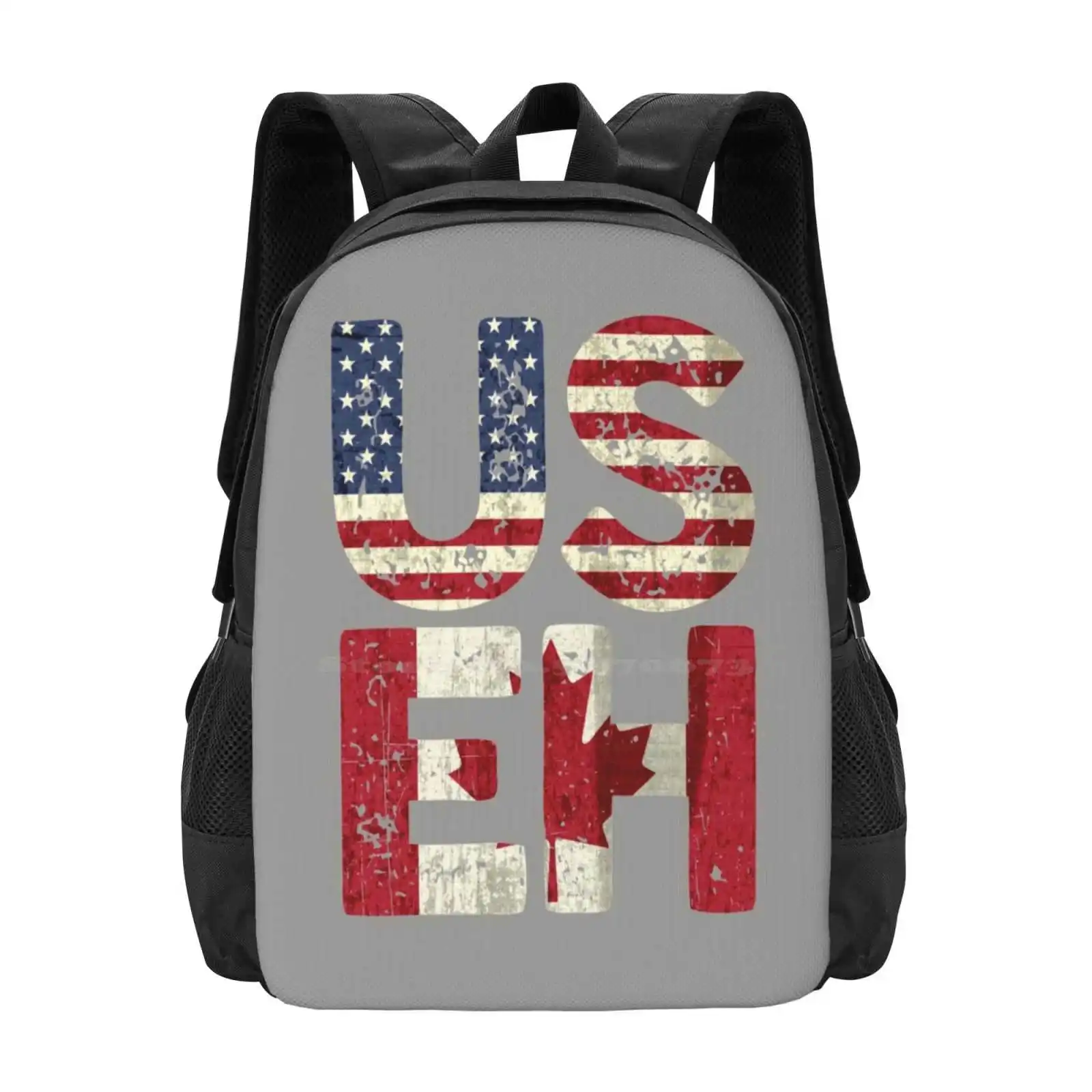 Vintage Canadá nós Eh bandeira canadense americana mochila, América cores, presentes patrióticos, venda quente, sacos de moda, angustiado