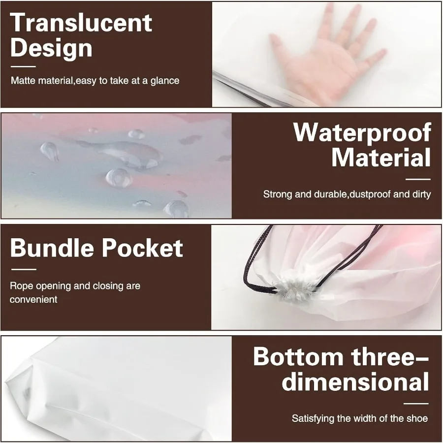 50枚入り 半透明トラベルシューズバッグ 大型クリアシューズ収納ポーチ ロープ巾着付き ポータブルD用 パッキングと整理に