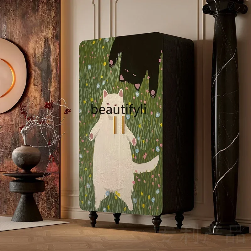 

zq1Modern simple solid wood wardrobe, living room decoration cabinet, cream style painted wardrobe, balcony storage cabinet