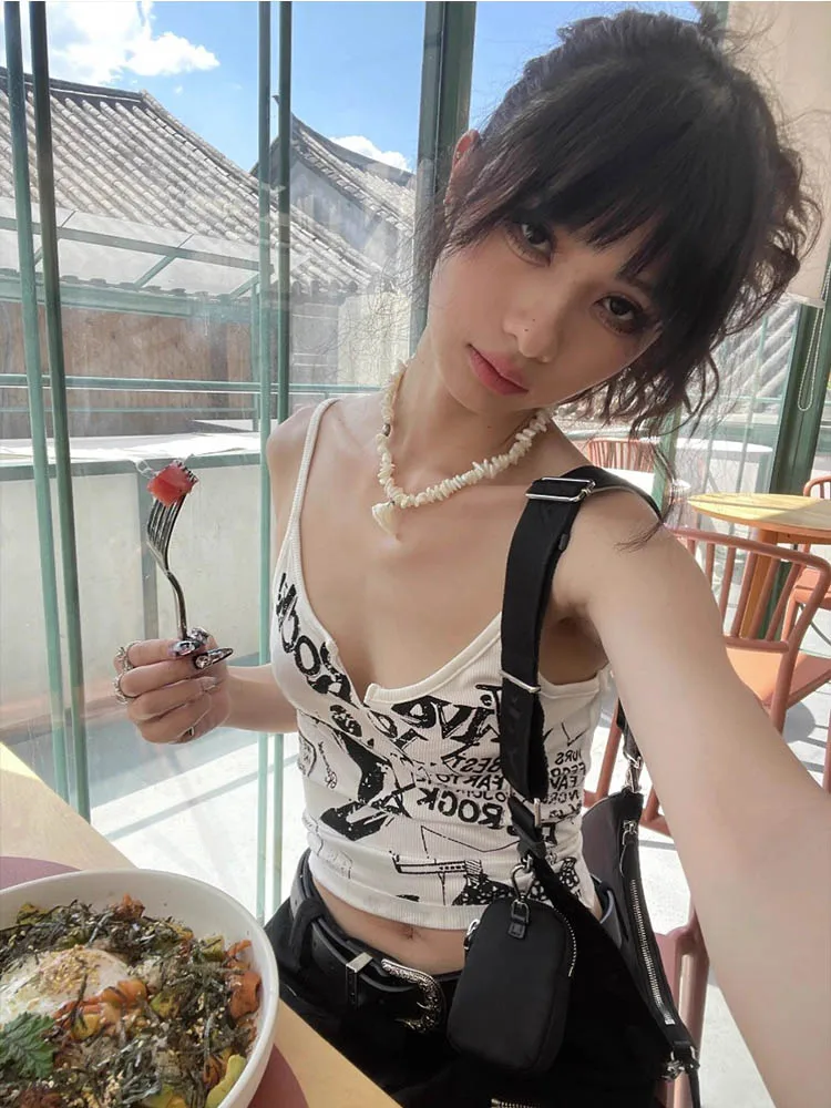 Women's Punk Tank Top Summer Short Style American High Street Hot Girl Exterior Interior Niche Top