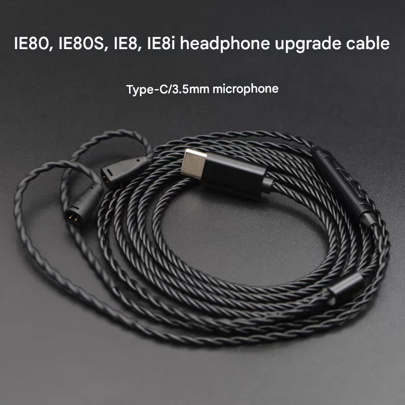 Premium Single Crystal Copper Plated Upgrade Cable for IE80 IE80S IE8i IE8 with Microphone Type-C 3.5mm Plug