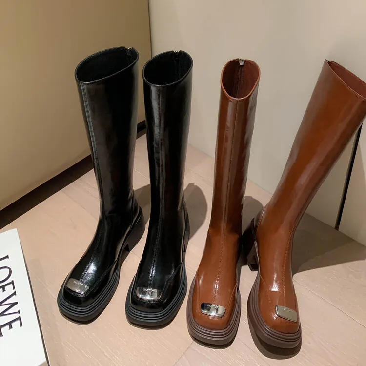 2023New Thick Sole Elevated Knight BootsWomen's Cowhide Thickened Heels Over Knee Boots Show Slim High Barrel Full Leather Boots