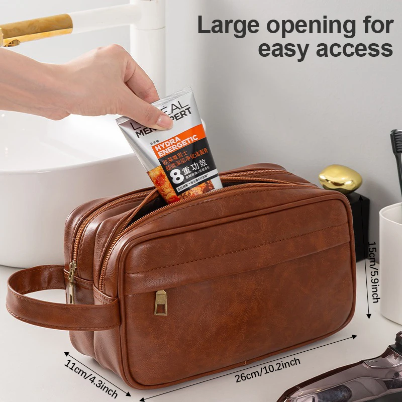 Toiletry Bag for Men, Large Travel Shaving Dopp Kit Water-resistant Bathroom Toiletries Organizer PU Leather Cosmetic Bags