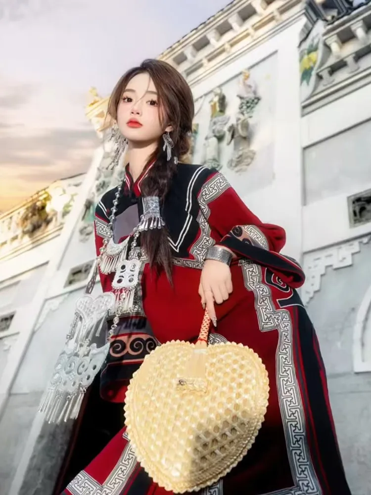 Ethnic traditional performance red high-quality cotton and linen wedding photography costumes