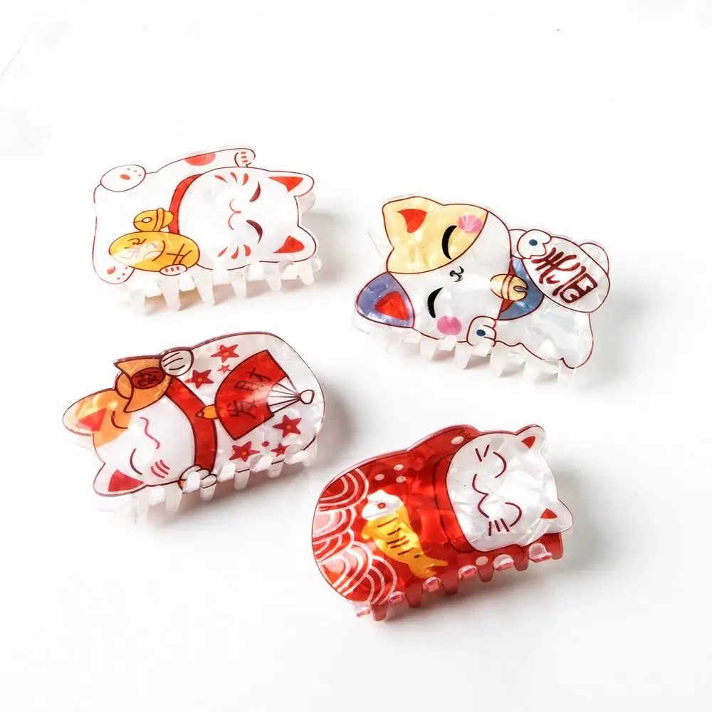 Japanese Style Acetate Lucky Cat Hair Claw Attract Luck Cartoon Cat Large Shark Clip Hair Clips Ponytail Holder