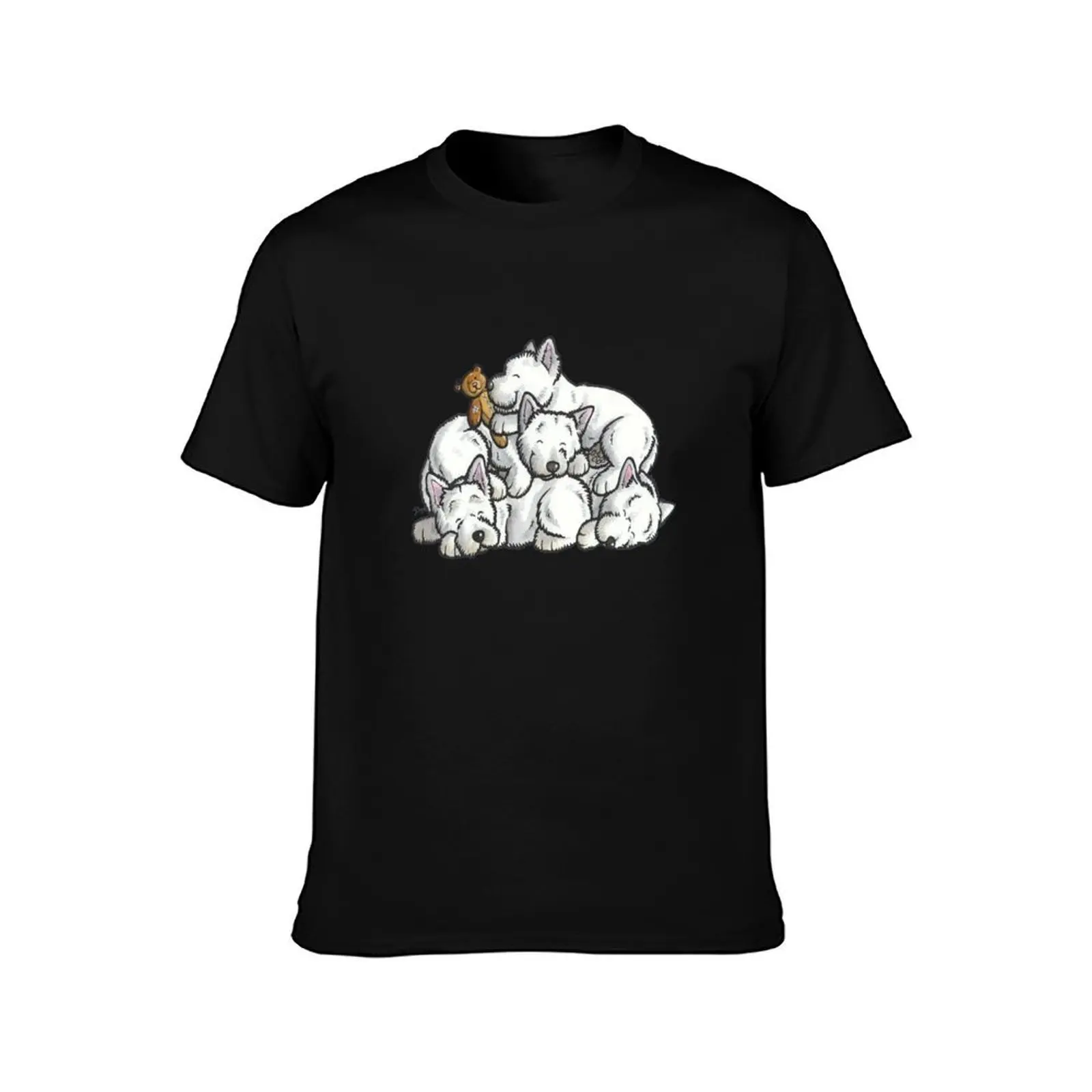 Sleeping pile of Westies T-Shirt, Summer Casual Cotton Tee, Oversized Streetwear Tops, Vintage Graphic Print, Unisex Men Women