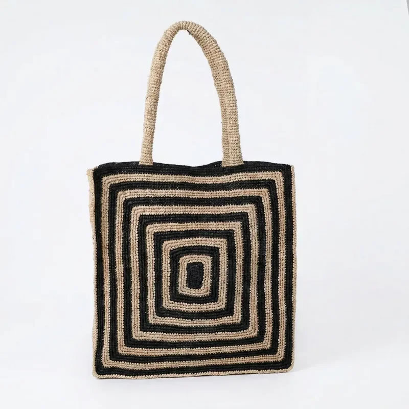 Bolso de rafia a rayas, tejido a mano, de lujo, para la playa, vacaciones, gran capacidad, para mujer, accesorio de viaje para la orilla del mar