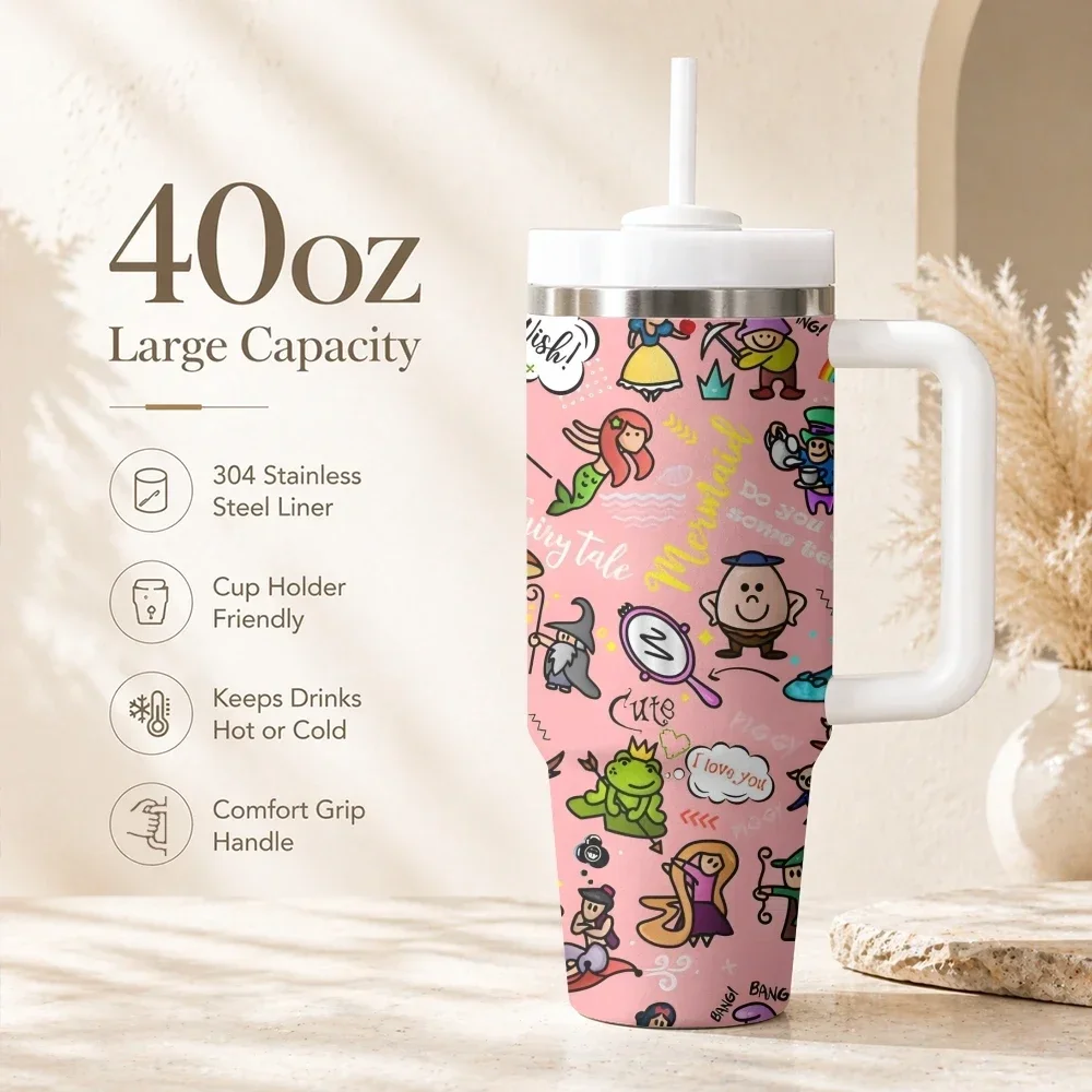 Fairy-Tale Fantasy Magic Vacuum Flasks 40oz Portable Stainless Steel Tumbler with Handle Straw Double Wall Vacuum Insulated Mug