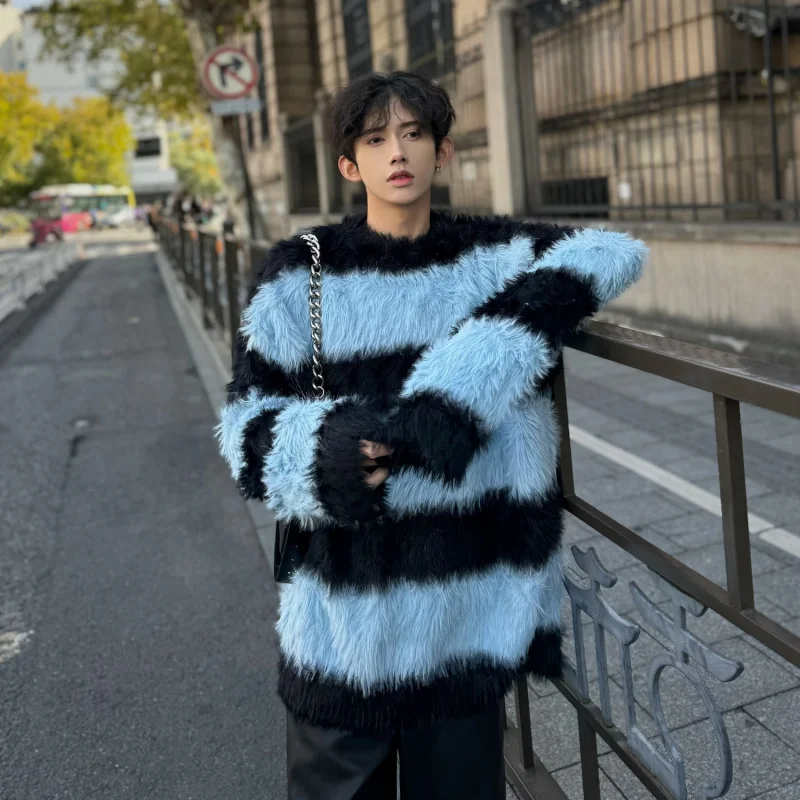 

Мужской модный вязаный свитер на зиму, утепленный, с длинным рукавом, круглым вырезом, повседневный, с имитацией меха норки, для повседневной носки