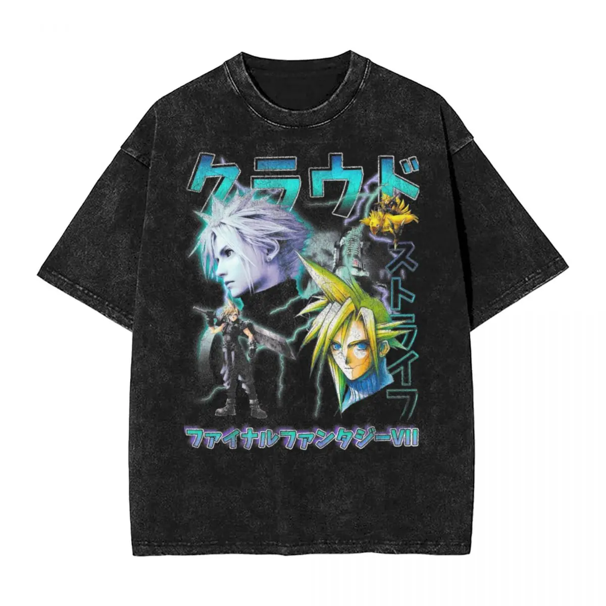 Washed T Shirt Cloud Strife Final Fantasy 7 Hip Hop Fashion T-Shirt Harajuku Streetwear Printed Tops Tee Shirt Men Women