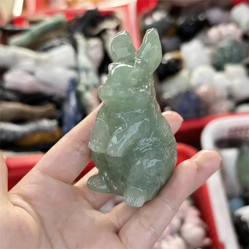 

Natural Green Aventurine Quartz Rabbit Carving Reiki Healing Fengshui Stone Home Ornaments Decoration Holiday Gift 1pcs