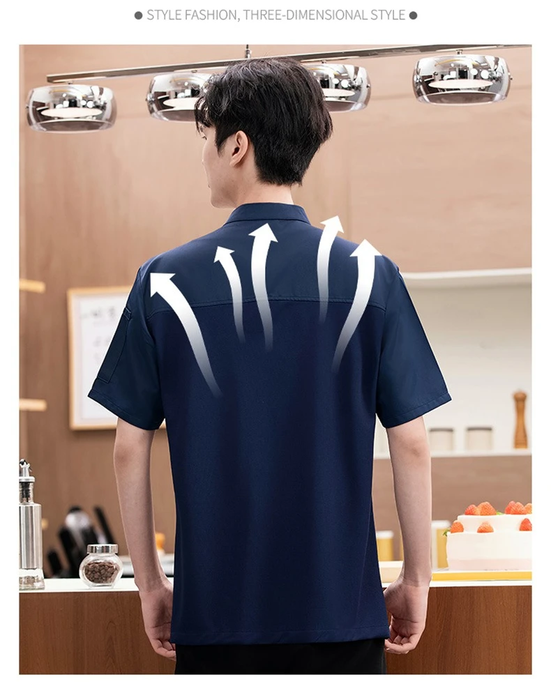 Manteau de Chef de cuisine de Restaurant, vêtements de travail noirs, veste de Chef en maille respirante à manches courtes, uniforme de chef avec tablier, accessoires pour hommes