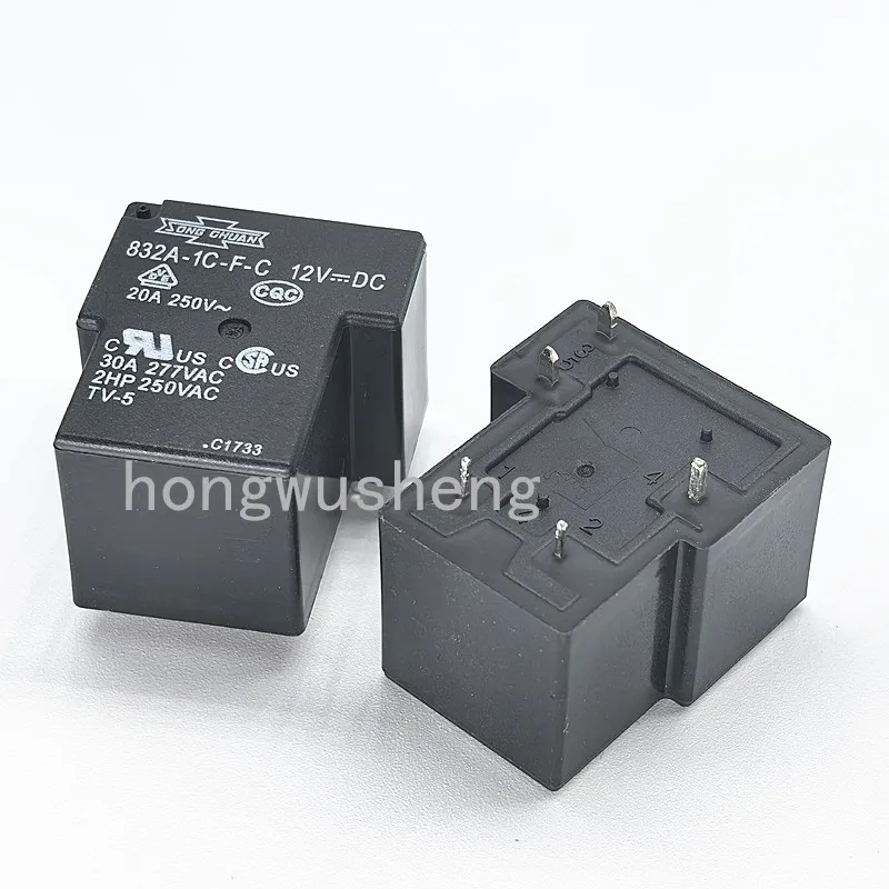 100% New 2pcs  832A-1C-F-C-12VDC  relay  30A  5pins