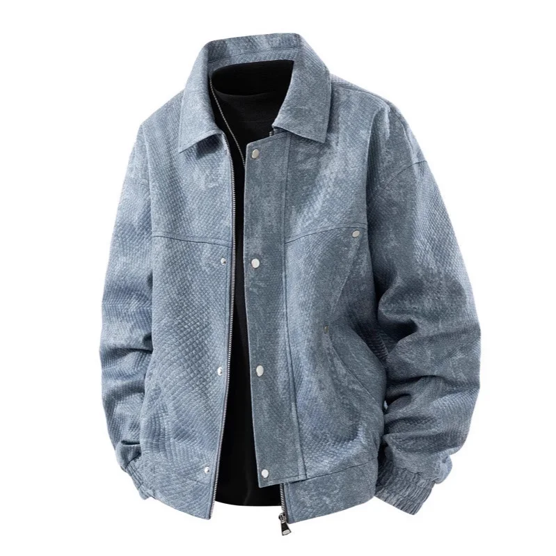 

2025 Autumn Man Jacket American Printed Turn Down Collar Male Coat Retro Long Sleeve Zipper Casual Versatile Men Outerwear