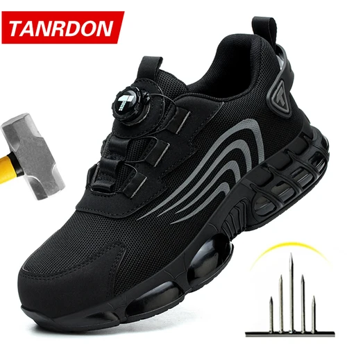 Nuevos zapatos de seguridad con botón giratorio para hombre, zapatos de trabajo antiimpacto y antiperforación, calzado deportivo de moda para hombre y seguridad profesional