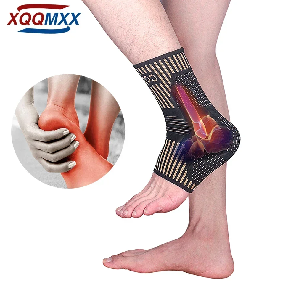 1Pcs Copper Ankle Brace Infused Compression Sleeve Support for Plantar Fasciitis, Sprained Ankle, Achilles Tendon, Running