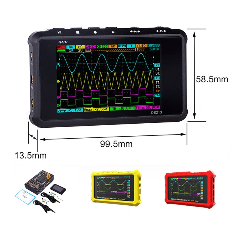 

DS213 Digital Oscilloscope Mini Pocket Oscilloscope 100MS/S 4 Channel USB Oscilloscopio Multimeter LCD Display Case